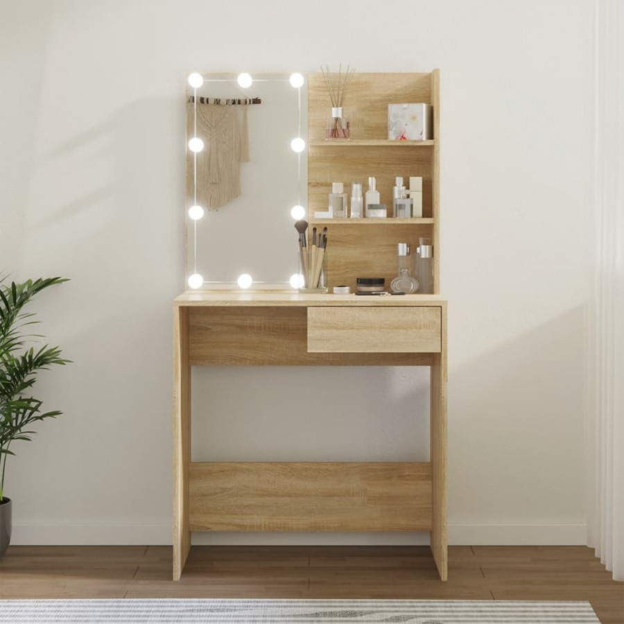 Coiffeuse avec LED chêne sonoma 74,5x40x141cm bois d'ingénierie