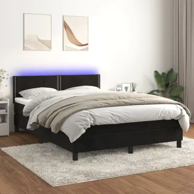 cadre de lit avec matelas LED Noir 140x190cm Velours