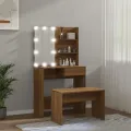 Ensemble de coiffeuse avec LED Chêne marron Bois d'ingénierie