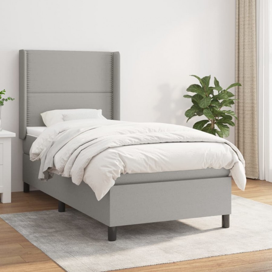 cadre de lit avec matelas Gris clair 90x200 cm Tissu