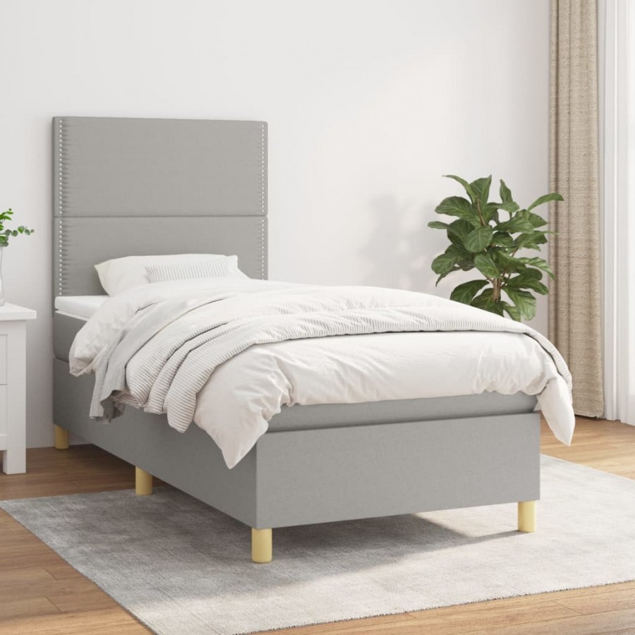 cadre de lit avec matelas Gris clair 90x200 cm Tissu