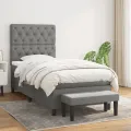 cadre de lit avec matelas Gris foncé 80x200 cm Tissu