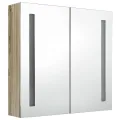 Armoire de salle de bain à miroir LED Chêne 62x14x60 cm