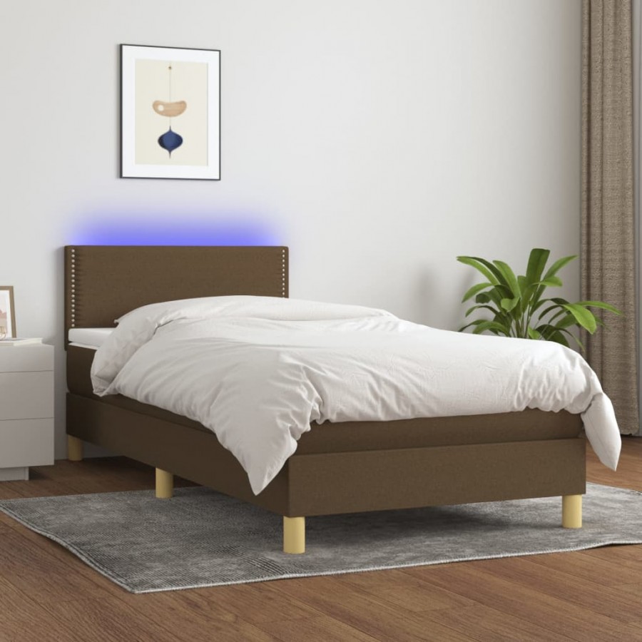 Sommier à lattes de lit et matelas et LED Marron foncé 90x190cm