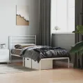 Cadre de lit métal avec tête de lit blanc 107x203 cm