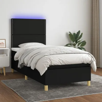 cadre de lit avec matelas et LED Noir 80x200cm Tissu