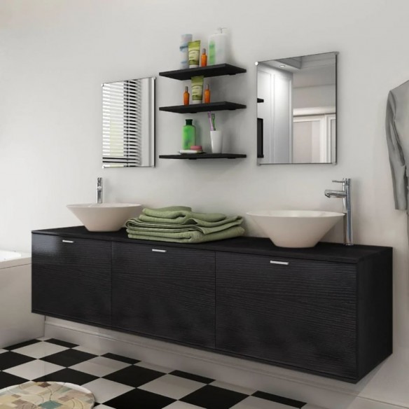 8 pièces de mobilier de salle de bain et lavabo Noir