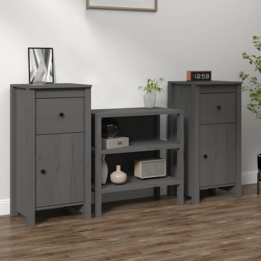 Buffets 2 pcs Gris 40x35x80 cm Bois massif de pin