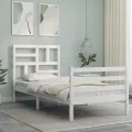 Cadre de lit avec tête de lit blanc simple bois massif
