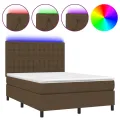 cadre de lit matelas et LED Marron foncé 140x200 cm