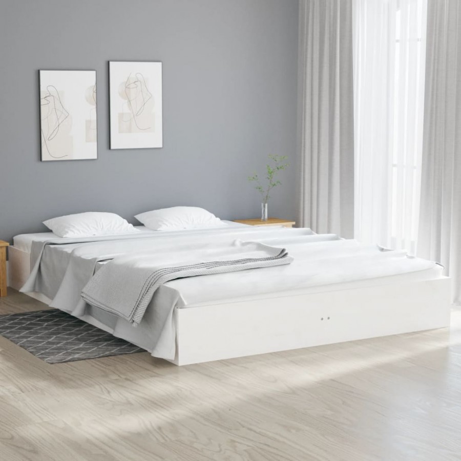 Cadre de lit blanc bois massif 120x200 cm