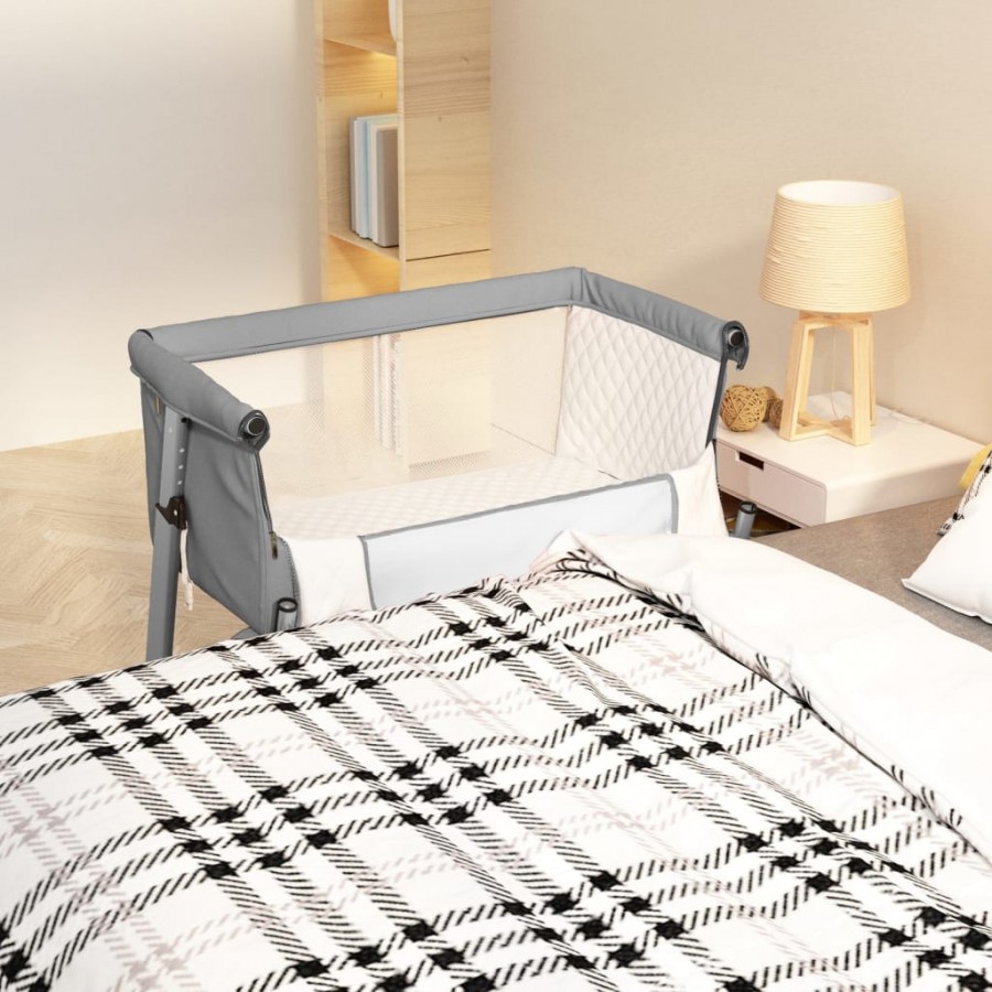 Lit pour bébé avec matelas Gris clair Tissu de lin