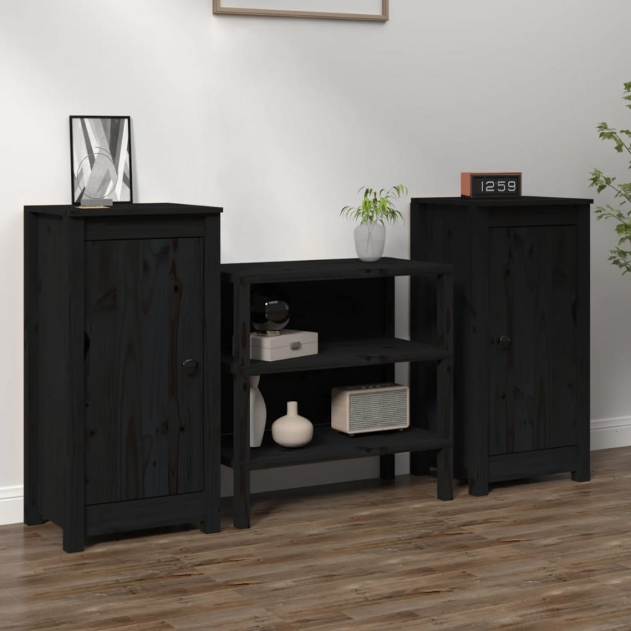 Buffets 2 pcs Noir 40x35x80 cm Bois massif de pin