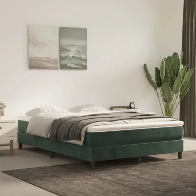 cadre de lit et matelas Vert foncé 140x200cm Velours