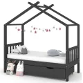 Cadre de lit enfant avec tiroir gris foncé pin massif 80x160 cm
