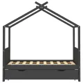 Cadre de lit enfant avec tiroir gris foncé pin massif 80x160 cm