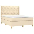 cadre de lit avec matelas Crème 140x200 cm Tissu