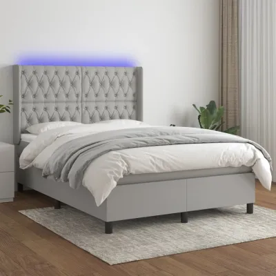 cadre de lit matelas LED Gris clair 140x190 cm Tissu
