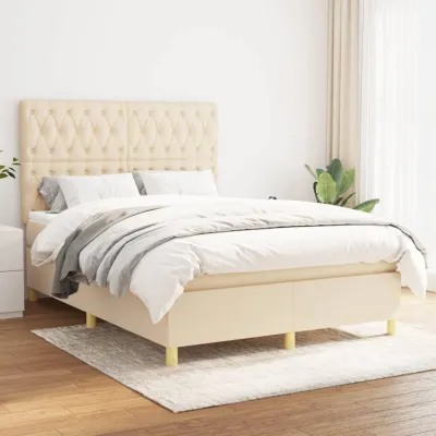 cadre de lit avec matelas Crème 140x200 cm Tissu