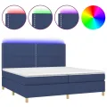 cadre de lit et matelas et LED Bleu 200x200 cm Tissu
