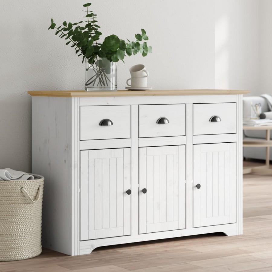 Buffet BODO blanc et marron 115x43x79,5 cm bois massif de pin