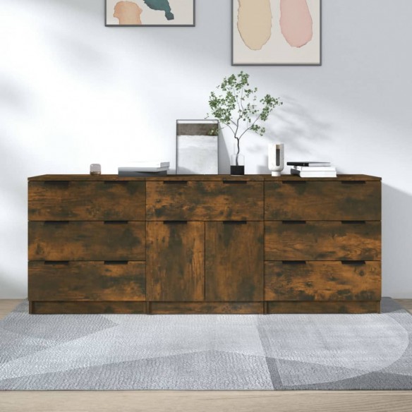 Buffets 3 pcs Chêne fumé Bois d'ingénierie