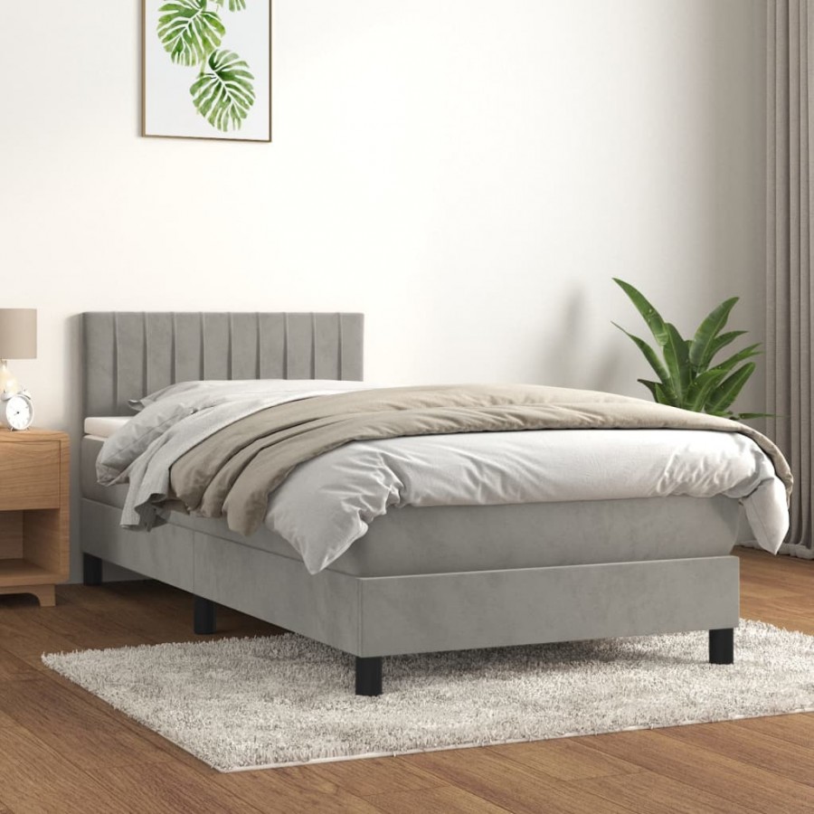 cadre de lit et matelas Gris clair 80x200 cm Velours