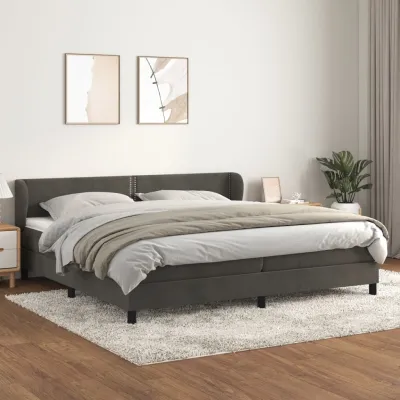 cadre de lit et matelas Gris foncé 200x200cm Velours