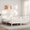 Cadre de lit avec tête de lit blanc 160x200 cm bois massif