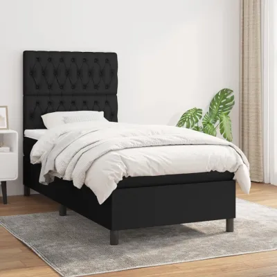 cadre de lit avec matelas Noir 100x200 cm Tissu