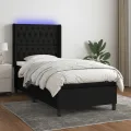 cadre de lit matelas et LED Noir 100x200 cm Tissu