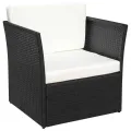 Chaise de jardin avec tabouret Noir Résine tressée