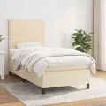 cadre de lit avec matelas Crème 90x200 cm Tissu