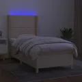 cadre de lit matelas et LED Crème 90x190 cm Tissu