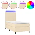 cadre de lit et matelas et LED Crème 90x190 cm Tissu