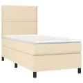 cadre de lit et matelas et LED Crème 90x190 cm Tissu
