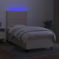 cadre de lit et matelas et LED Crème 90x190 cm Tissu