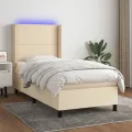 cadre de lit matelas LED Crème 90x200 cm Tissu