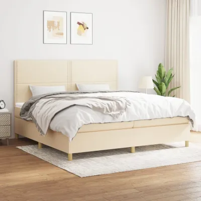 cadre de lit avec matelas Crème 200x200 cm Tissu