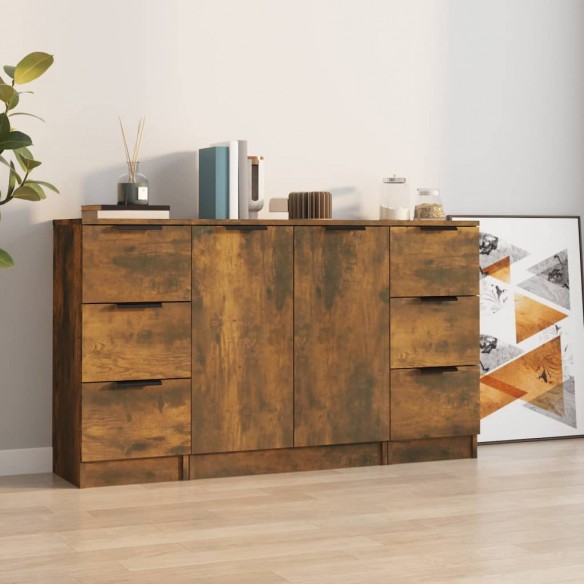 Buffets 3 pcs Chêne fumé Bois d'ingénierie