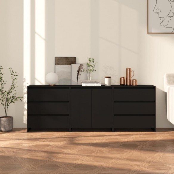 Buffets 3 pcs Noir Bois d'ingénierie