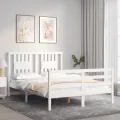 Cadre de lit avec tête de lit blanc 120x200 cm bois massif