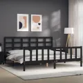 Cadre de lit avec tête de lit noir 200x200 cm bois massif