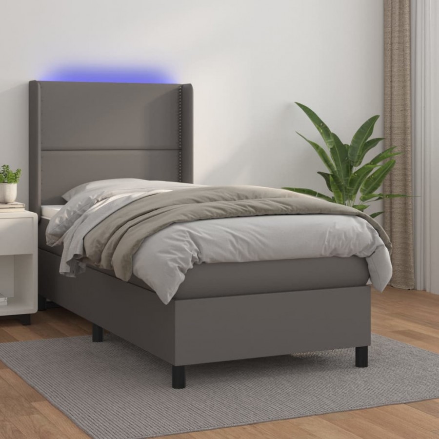 Sommier à lattes de lit matelas LED Gris 100x200 cm Similicuir