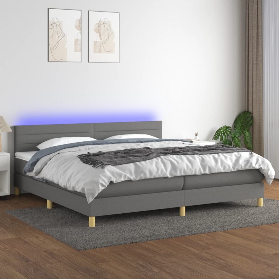 cadre de lit et matelas et LED Gris foncé 200x200 cm