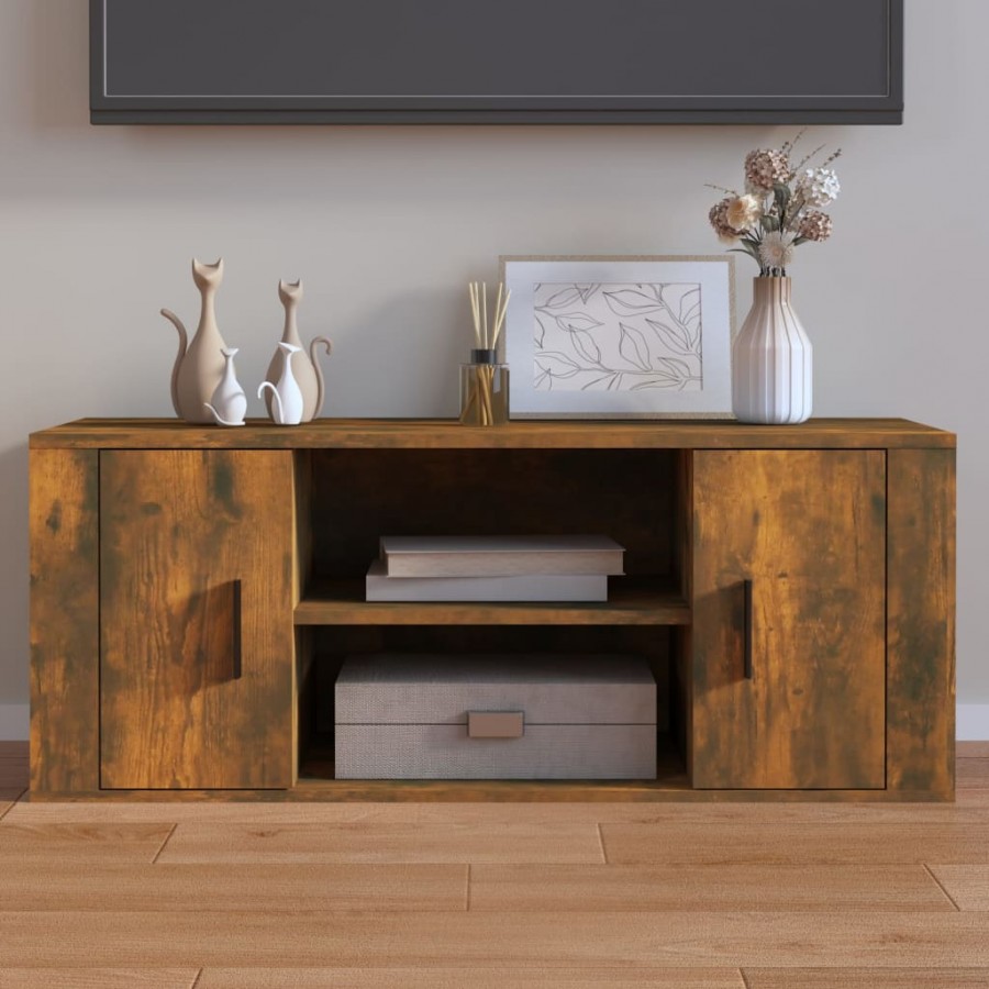 Meuble TV Chêne fumé 100x35x40 cm Bois d'ingénierie