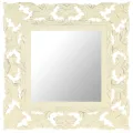 Miroir sculpté à la main Blanc 50x50 cm Bois de manguier massif