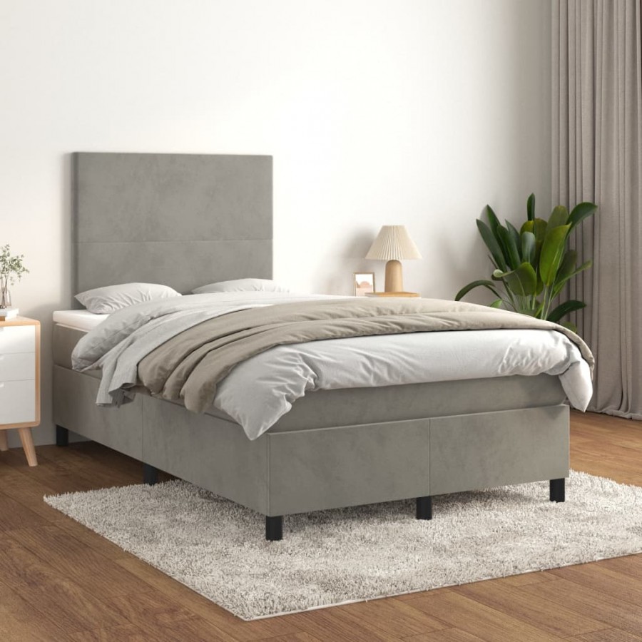 cadre de lit et matelas Gris clair 120x200cm Velours