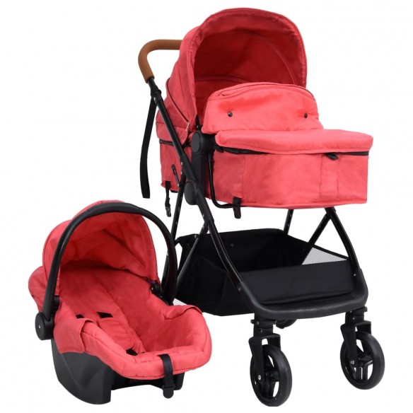 Poussette pour bébé 3-en-1 Rouge et noir Acier