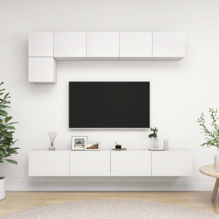 Ensemble de meuble TV 5 pcs Blanc Aggloméré